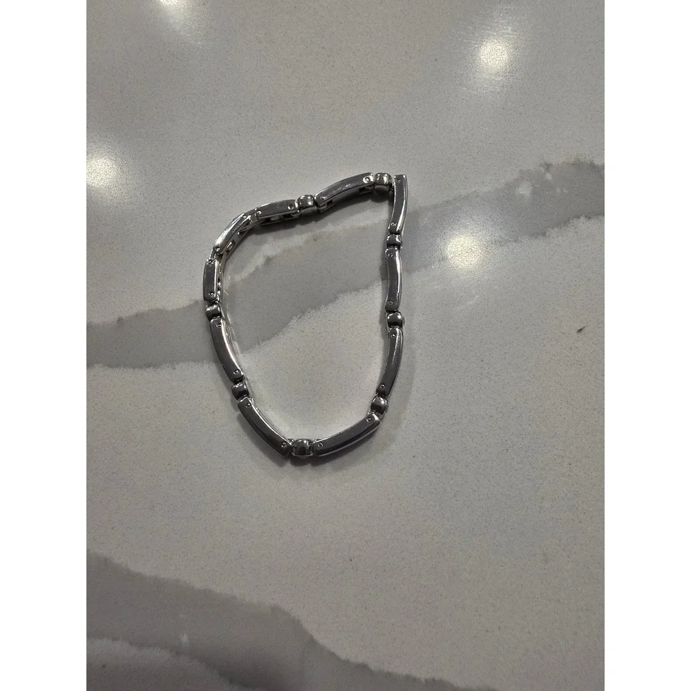 Silver Tone Bar Link Bracelet with Bezel Set Crystals Minimalist Jewelry